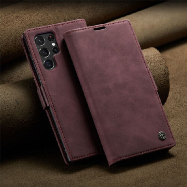 [FREE SHIPPING] CaseMe Retro Leather Case For Samsung S23 Ultra Book Style Flip Wallet Magnetic Cover Card Slots Case For Samsung S23 Ultra