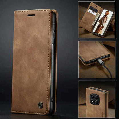 [FREE SHIPPING] CaseMe Retro Leather Case For Redmi Note 14 Pro Book Style Flip Wallet Magnetic Cover Card Slots Case For Redmi Note 14 Pro