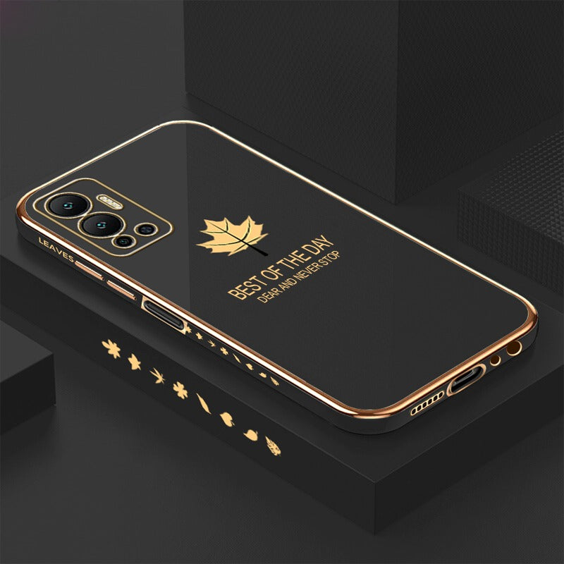 [ FREE SHIPPING] Luxury 6D Plating Case For Infinix Hot 12  Maple Leaf Side Pattern Back Cover Soft Silicone Square Phone Cases