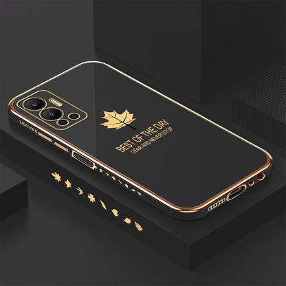 [ FREE SHIPPING] Luxury 6D Plating Case For Infinix Hot 12  Maple Leaf Side Pattern Back Cover Soft Silicone Square Phone Cases