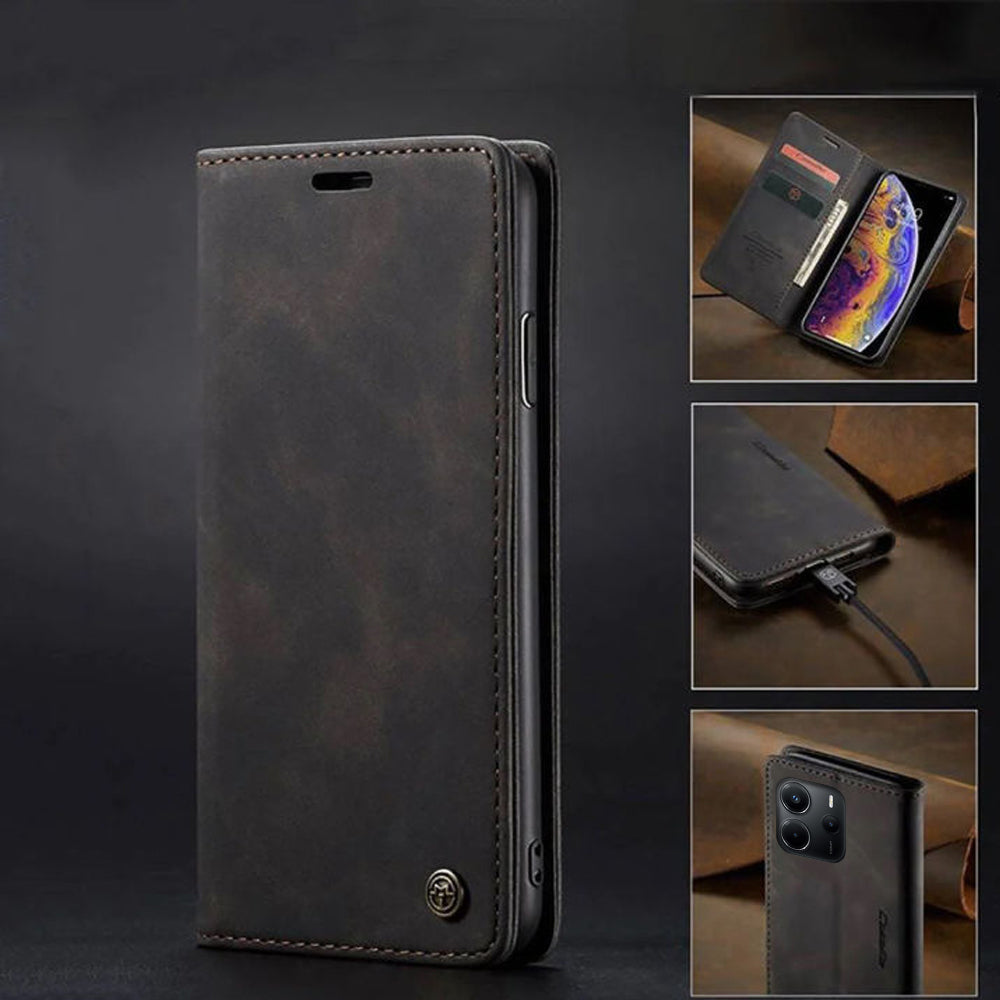 [FREE SHIPPING] CaseMe Retro Leather Case For Redmi Note 14 Book Style Flip Wallet Magnetic Cover Card Slots Case For Redmi Note 14