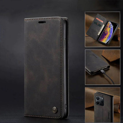 [FREE SHIPPING] CaseMe Retro Leather Case For Redmi Note 14 Book Style Flip Wallet Magnetic Cover Card Slots Case For Redmi Note 14