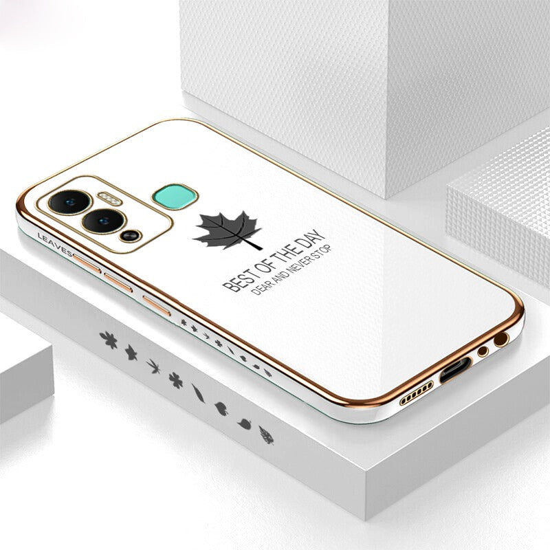 [ FREE SHIPPING] Luxury 6D Plating Case For Infinix Hot 12 Play Maple Leaf Side Pattern Back Cover Soft Silicone Square Phone Cases