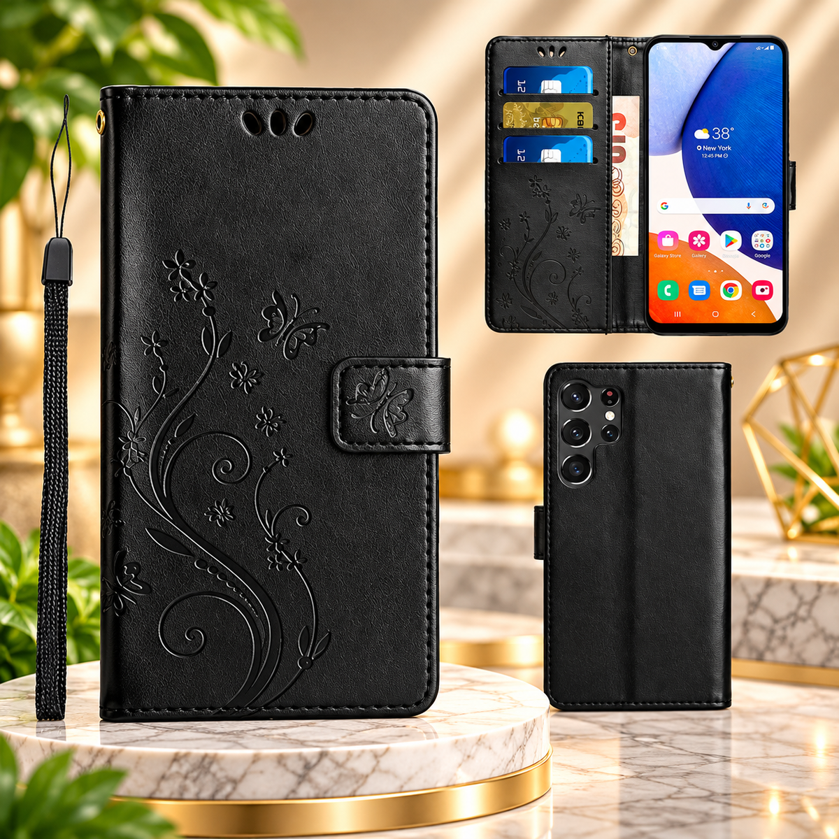 [FREE SHIPPING] BUTTERFLY FLOWER LEATHER FLIP WALLET CASE FOR SAMSUNG S25 ULTRA