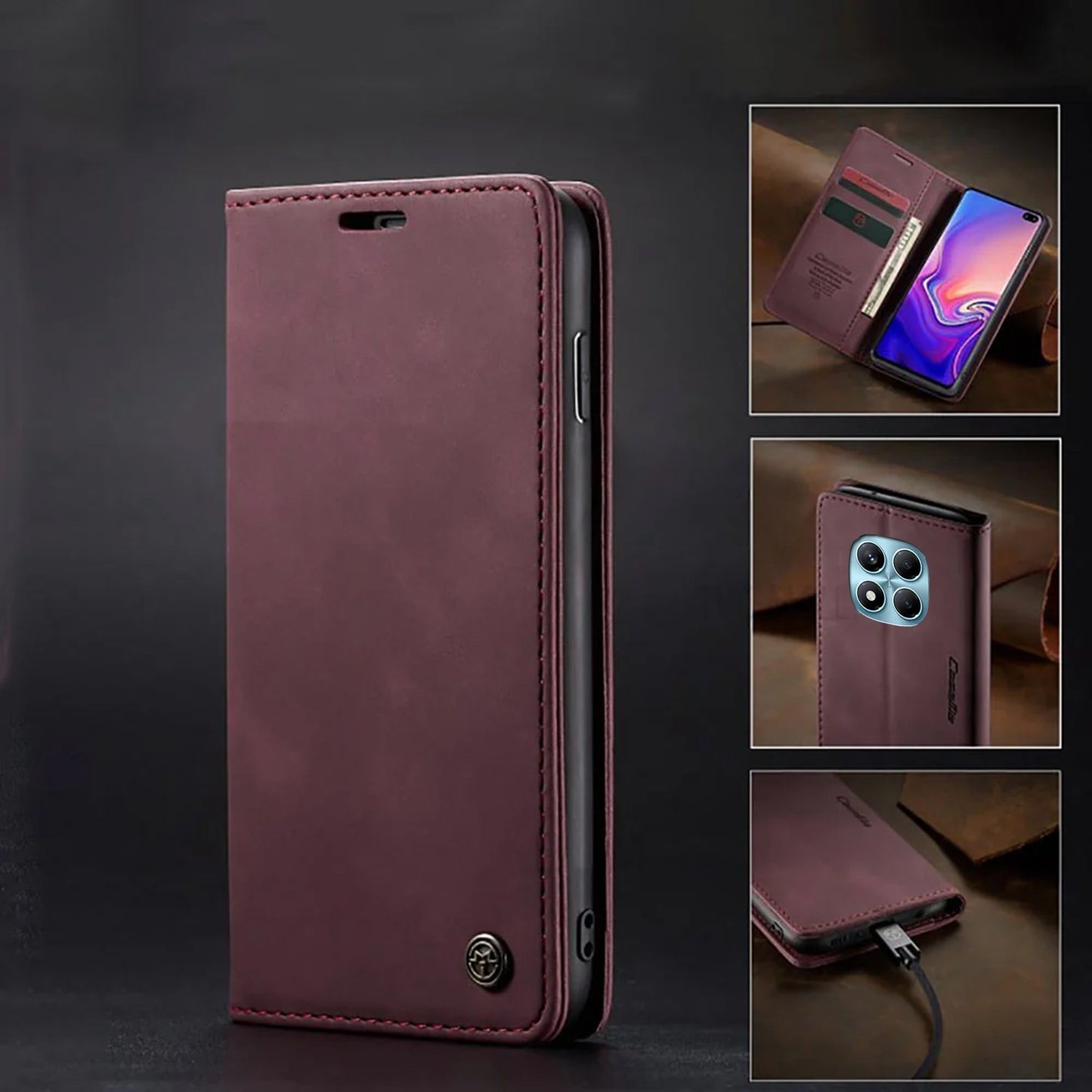[FREE SHIPPING] CaseMe Retro Leather Case For Redmi Note 14 Pro Book Style Flip Wallet Magnetic Cover Card Slots Case For Redmi Note 14 Pro