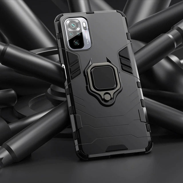 [ FREE SHIPPING] Redmi Note 10 / Note 10s, Armor Shockproof Stand Holder Cover - Black