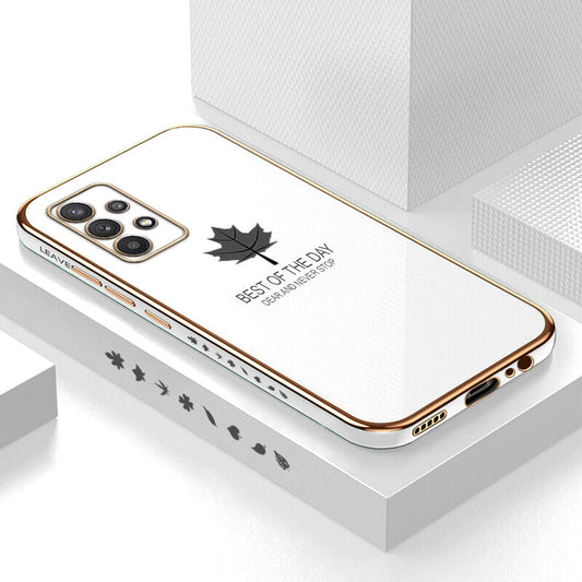 [ FREE SHIPPING] Luxury 6D Plating Case For Samsung A52 Maple Leaf Side Pattern Back Cover Soft Silicone Square Phone Cases