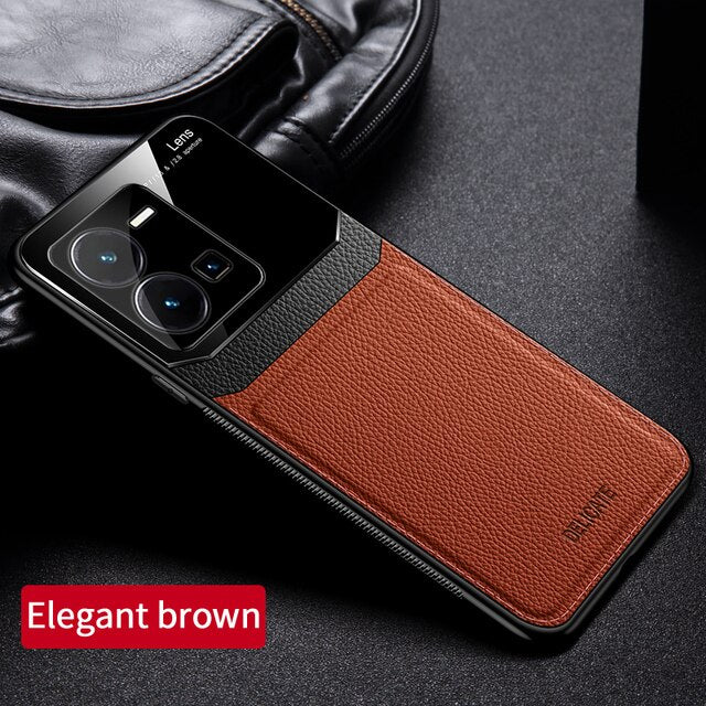 [ FREE SHIPPING] Luxury Slim Leather Case Lens Shockproof BackCover For Vivo Y35
