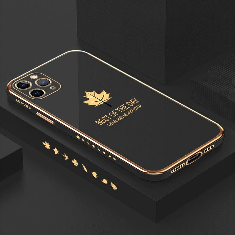 [ FREE SHIPPING] Luxury 6D Plating Case For Iphone 12 Pro Max Maple Leaf Side Pattern Back Cover Soft Silicone Square Phone Cases