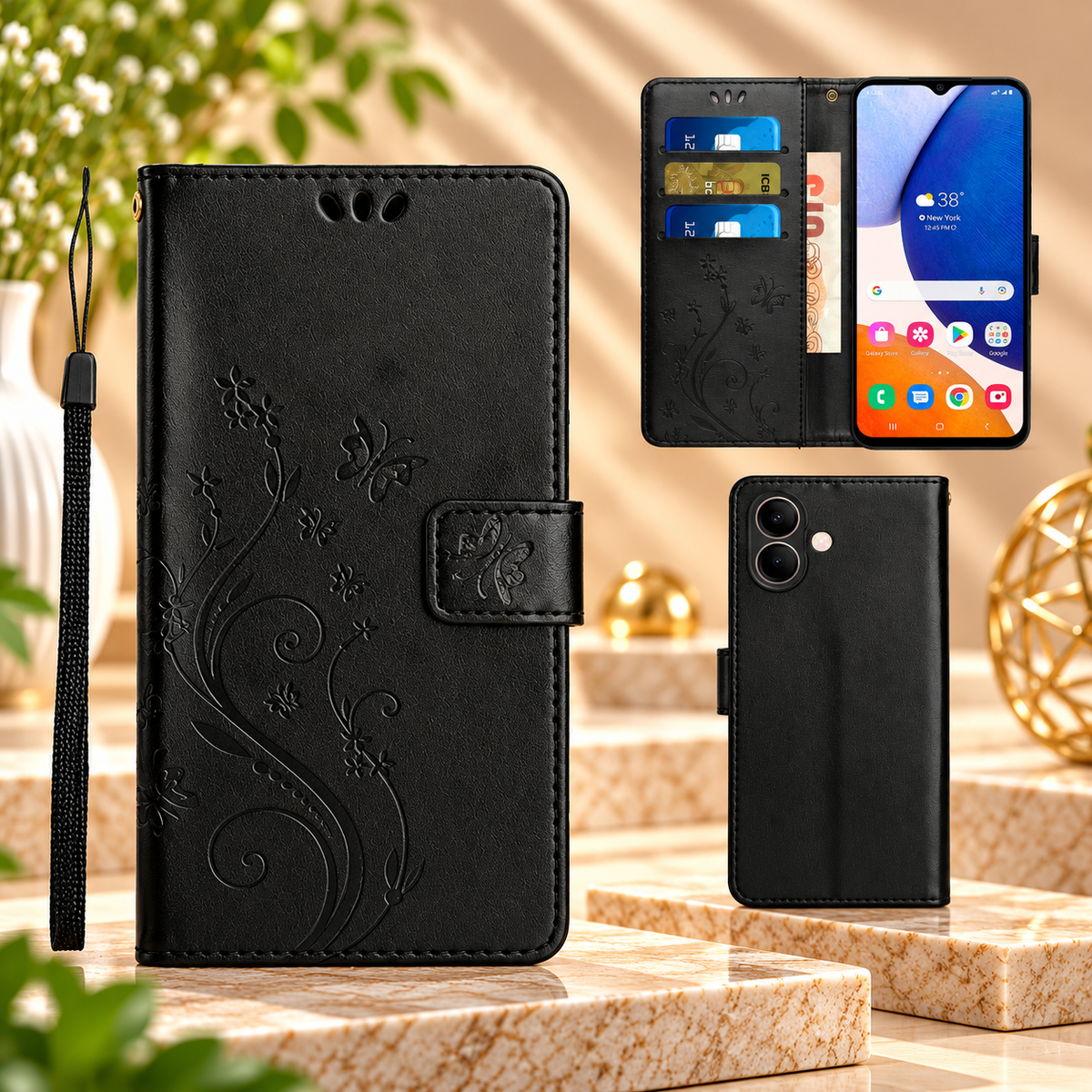 [FREE SHIPPING] BUTTERFLY FLOWER LEATHER FLIP WALLET CASE FOR VIVO V60 LITE