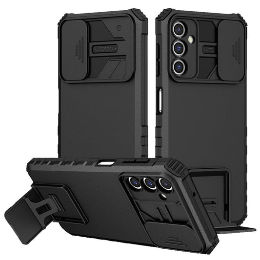 [ FREE SHIPPING] FOR SAMSUNG A14 PHONE CASE HARD SLIDING LENS PROTECT KICKSTAND BACK COVER - BLACK