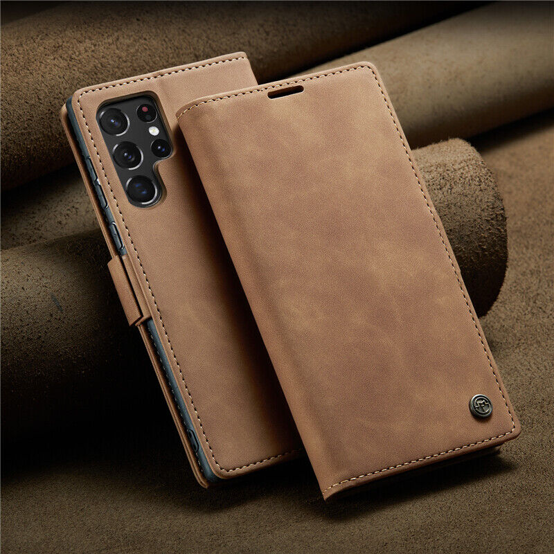 [FREE SHIPPING] CaseMe Retro Leather Case For Samsung S24 Ultra Book Style Flip Wallet Magnetic Cover Card Slots Case For Samsung S24 Ultra