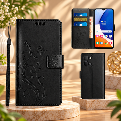 [FREE SHIPPING] BUTTERFLY FLOWER LEATHER FLIP WALLET CASE FOR VIVO Y05