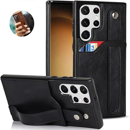 [FREE SHIPPING] BUSINESS CARD SLOT ADJUSTABLE WRIST STRAP CREDIT CARD SLOT SLIM SHOCKPROOF LEATHER CASE FOR SAMSUNG S26 ULTRA