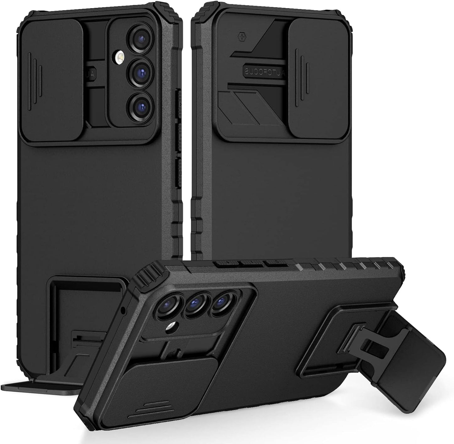 [ FREE SHIPPING] FOR SAMSUNG A34 PHONE CASE HARD SLIDING LENS PROTECT KICKSTAND BACK COVER - BLACK