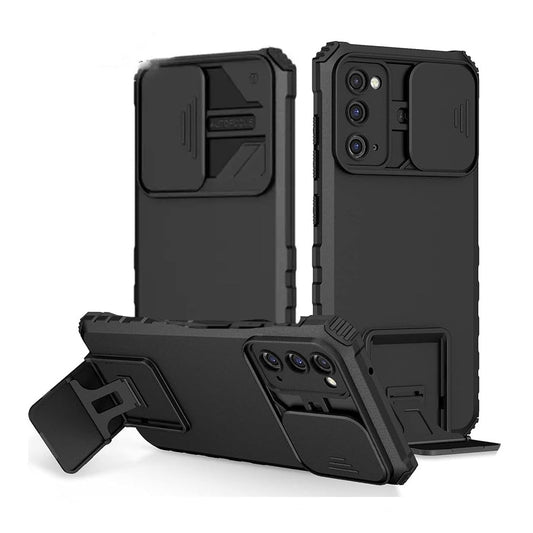 [ FREE SHIPPING] For Samsung S20 FE Phone Case Hard Sliding Lens Protect Kickstand Back Cover - Black