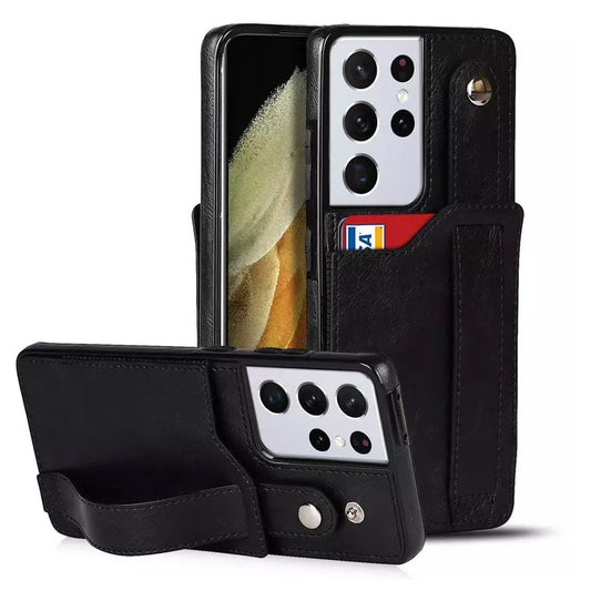 [FREE SHIPPING] BUSINESS CARD SLOT ADJUSTABLE WRIST STRAP CREDIT CARD SLOT SLIM SHOCKPROOF LEATHER CASE FOR SAMSUNG S25 ULTRA
