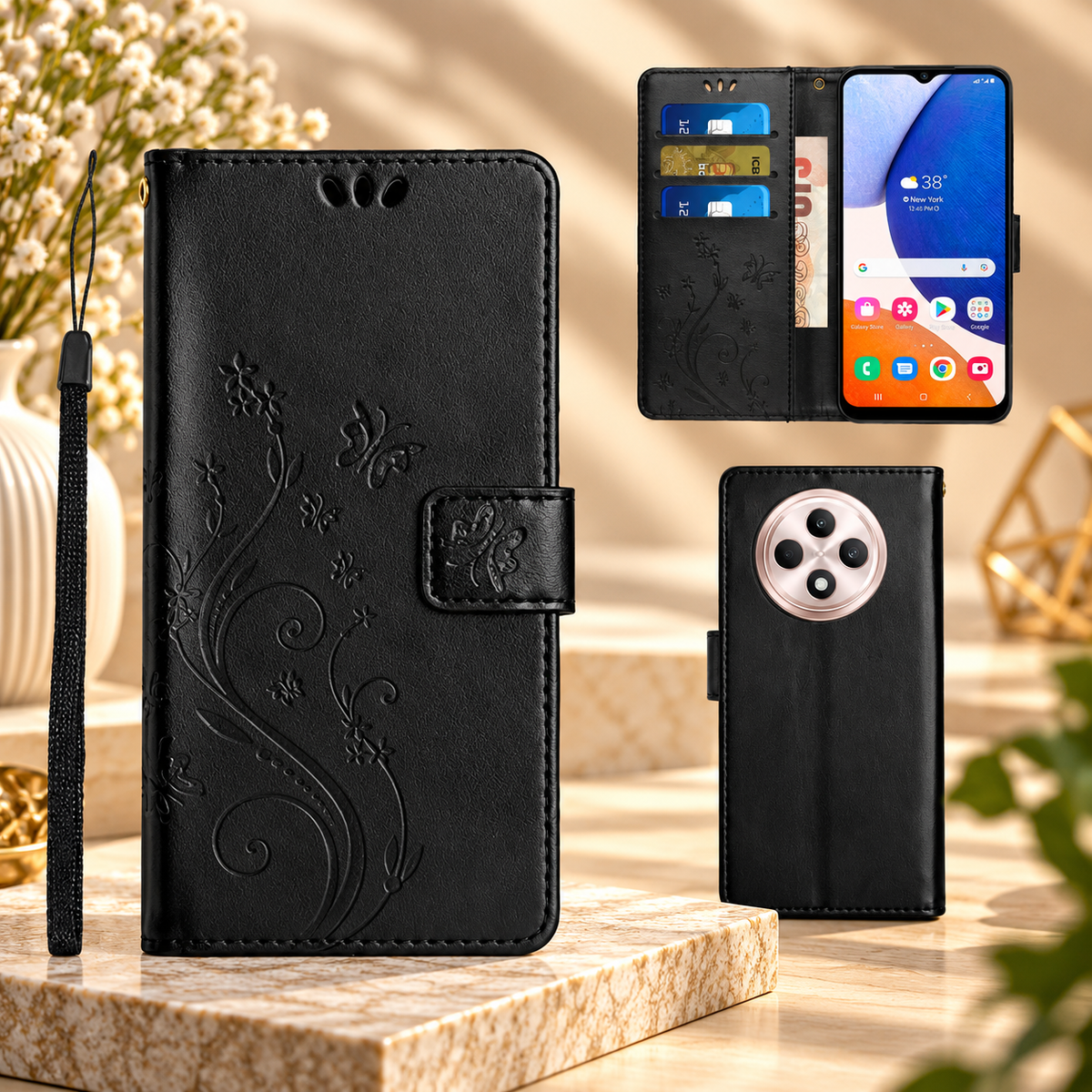 [FREE SHIPPING] BUTTERFLY FLOWER LEATHER FLIP WALLET CASE FOR OPPO RENO 12F
