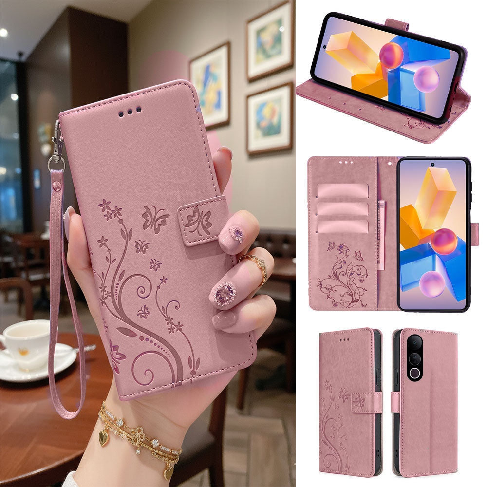 [FREE SHIPPING] BUTTERFLY FLOWER LEATHER FLIP WALLET CASE FOR VIVO V50 LITE