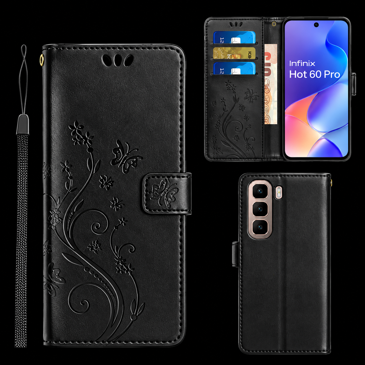 [FREE SHIPPING] BUTTERFLY FLOWER LEATHER FLIP WALLET CASE FOR INFINIX HOT 60 PRO