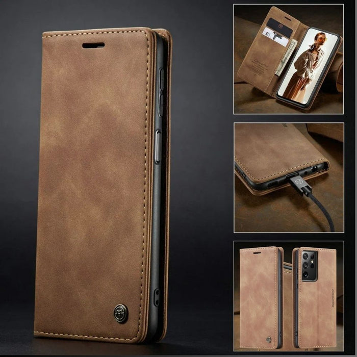 [FREE SHIPPING] CaseMe Retro Leather Case For Samsung S21 Ultra Ultra Book Style Flip Wallet Magnetic Cover Card Slots Case For Samsung S21 Ultra