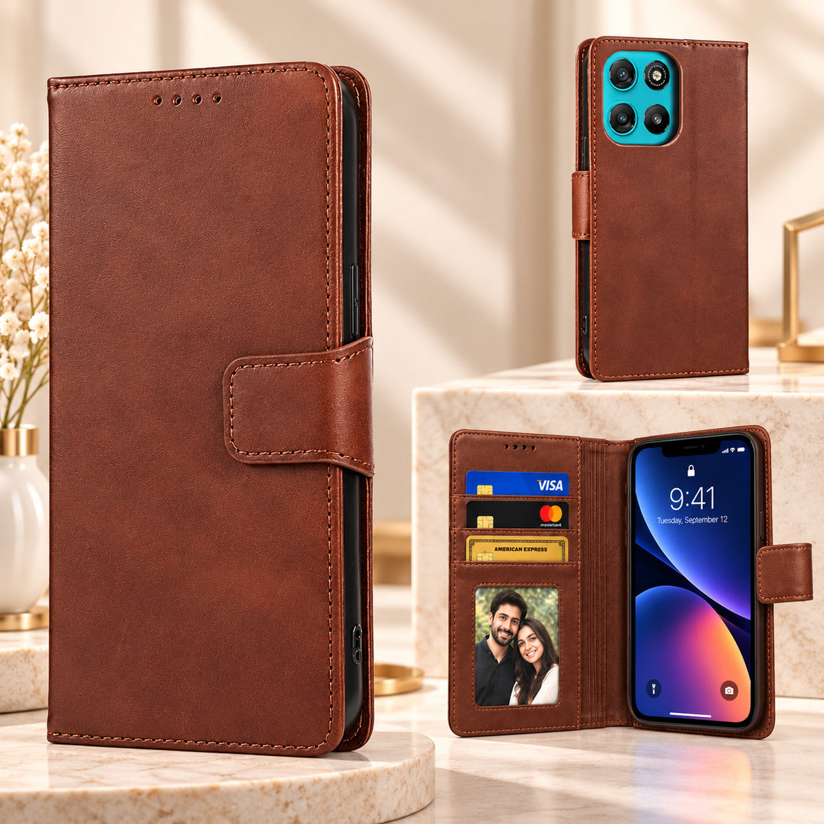 [FREE SHIPPING] LEATHER FLIP CASE FOR MOTOROLA MOTO G57 POWER/ G67 POWER / G100/ G100S