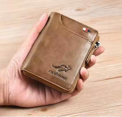Fashion Men's Genuine Leather Wallet Business Card Holder Man Money Bag Purse Zipper Wallet PU Rfid Anti Theft Male for Men