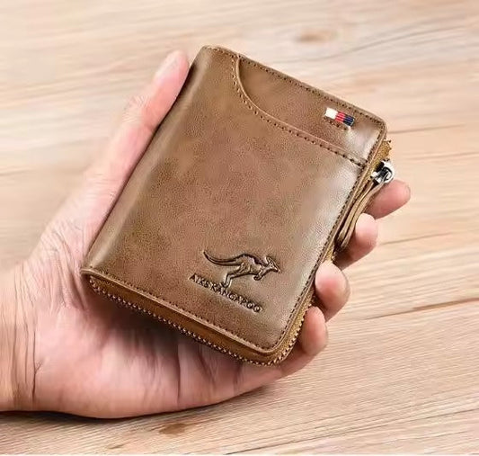 Fashion Men's Genuine Leather Wallet Business Card Holder Man Money Bag Purse Zipper Wallet PU Rfid Anti Theft Male for Men