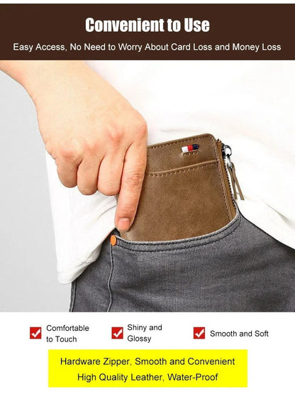 Fashion Men's Genuine Leather Wallet Business Card Holder Man Money Bag Purse Zipper Wallet PU Rfid Anti Theft Male for Men