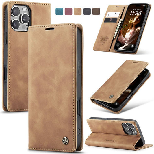 [FREE SHIPPING] CASEME RETRO FLIP LEATHER WALLET CASE FOR IPHONE 16 PRO